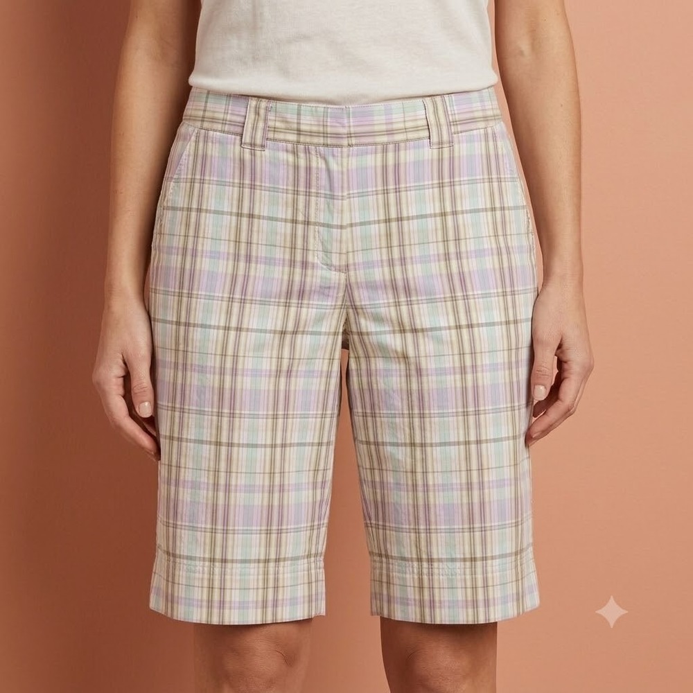 Tommy Bahama Plaid Shorts Women's‎ Size 8 Pastel Purple Blue Check Casual Summer